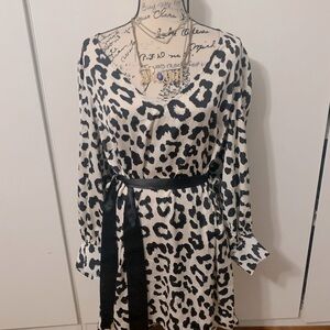 H&M animal print dress with long sash
